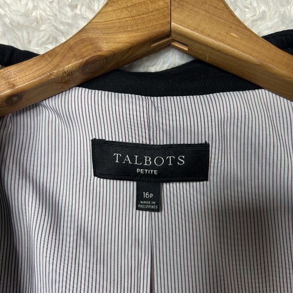 Talbots Petite Women's Black Button Up Twill Military Double Button Size 16P - Picture 7 of 7